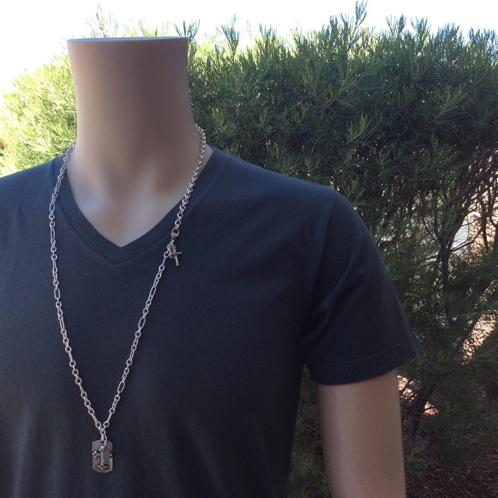 Mens Christian Cross Dog Tag Necklace